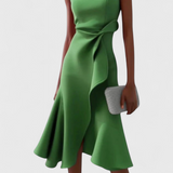 Claudia Asymmetrical Midi Dress with Elegant Draping