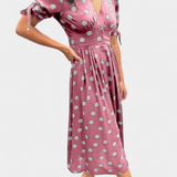 Lizzie Midi Polka Dot Dress with Deep V Neck