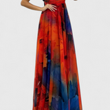 Caprice Floral Print Chiffon Maxi Dress with Halter Neck