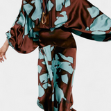 Long Dress with Open Sleeves and Abstract Print