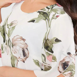 Tameka Fluid Chiffon Dress with Petals and Sheer Sleeves