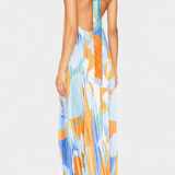 Giselle Long Pleated Dress with Halter Neck and Elegant Movement