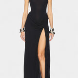 Duchess Maxi Draped Dress with Side Slit