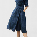 Sharon Vintage Midi Dress in Cotton and Linen with Lapel Collar
