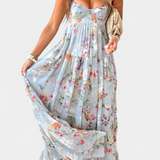 Neha Floral Dress with Open Back and Thin Straps