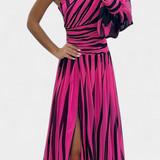 Bethania Elegant Maxi Dress with One Shoulder Stripes