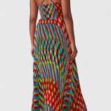 Janis Maxi Dress with Artistic Print and Sweetheart Halter Neck