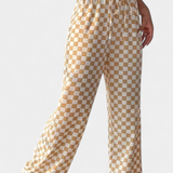 Hilaria Wide Leg Trousers with Check Print