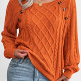 Fien Knitted Sweater with Square Neck and Buttons