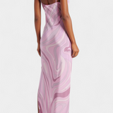 Valera Long Dress with Swirl Print and Sleeveless Cut