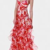 Bonnie Maxi Dress with Floral Ruffles and Side Cutouts