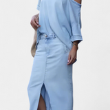 Apolonia Asymmetrical Denim Set with Elegant Opening