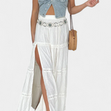 Dola Maxi Boho Skirt with Lace and Front Split