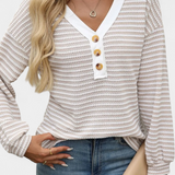 Rumer Striped Top with V-Neck and Buttons