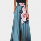 Radmila A-Line Dress with Black Bodice and Contrasting Floral Skirt