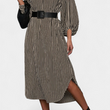 Eliana Striped Dress with Belt and Notched Collar