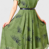 Lupita Green Chiffon Midi Dress with A-Line Cut