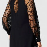 Bellezza Black Dress with Mesh Sleeves and Loose Fit