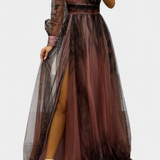Becca Chiffon Maxi Dress with One Shoulder and Voluminous Flower
