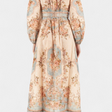 Dorotila Maxi Flared Dress with Floral Print, Buttons and Balloon Sleeves