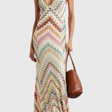 Agustina Long Lace Dress with V-Neck and Zigzag Pattern