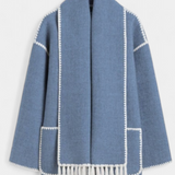 Pauline Loose Fit Coat with Integrated Fringed Scarf