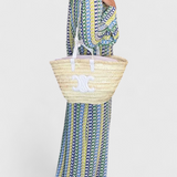 Crisanta Long Printed Dress with Multicoloured Waves and Long Sleeves