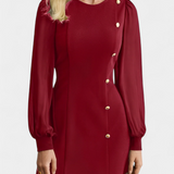Jacequeline A-Line Dress with Buttons and Round Neck