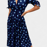 Lizzie Midi Polka Dot Dress with Deep V Neck