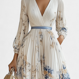 Phaedra Pleated Chiffon Maxi Dress with Balloon Sleeves