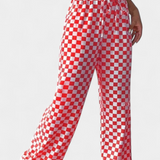 Hilaria Wide Leg Trousers with Check Print
