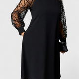 Bellezza Black Dress with Mesh Sleeves and Loose Fit