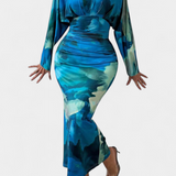 Eulalie Dress with Batwing Sleeves and V-Neck