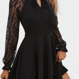 Jasella Floral Lace Mini Dress with Long Sleeves