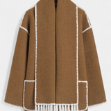 Pauline Loose Fit Coat with Integrated Fringed Scarf