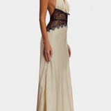 Ashanty Long Dress with Halter Neckline and Sheer Lace Waist