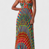 Janis Maxi Dress with Artistic Print and Sweetheart Halter Neck