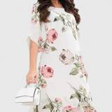 Tameka Fluid Chiffon Dress with Petals and Sheer Sleeves