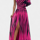 Bethania Elegant Maxi Dress with One Shoulder Stripes