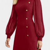 Jacequeline A-Line Dress with Buttons and Round Neck