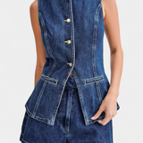 Raya Denim Sleeveless Waistcoat and High-Waisted Shorts