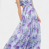 Shazia Long Printed Dress with Open Back