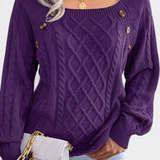 Fien Knitted Sweater with Square Neck and Buttons