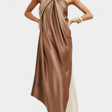 Rebecca Colour Block Irregular Maxi Dress with Open Back