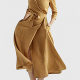 Sharon Vintage Midi Dress in Cotton and Linen with Lapel Collar