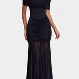 Alodia Maxi Dress with Mesh Cape