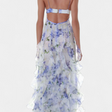 Bonnie Maxi Dress with Floral Ruffles and Side Cutouts