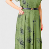 Lupita Green Chiffon Midi Dress with A-Line Cut