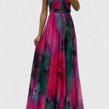 Caprice Floral Print Chiffon Maxi Dress with Halter Neck