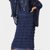 Rosaria Midi Dress with Ruffles and Frayed Edges